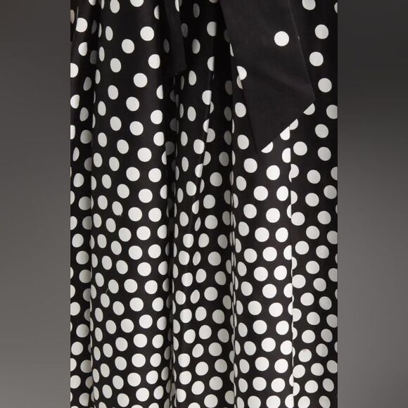 AnneKlein Cotton Fit Flare Faux Wrap Black White Polka Dot Midi Dress Us6 Medium - Picture 5 of 13